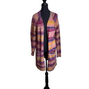 Lucky Brand Multicolour Striped Women's Sweater Medium Longline Pockets Open
